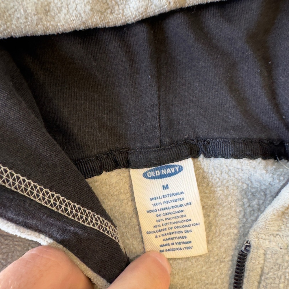 Old Navy Mens Gray Fleece Full Zip Hoodie Spellout Logo Medium - Picture 2 of 7